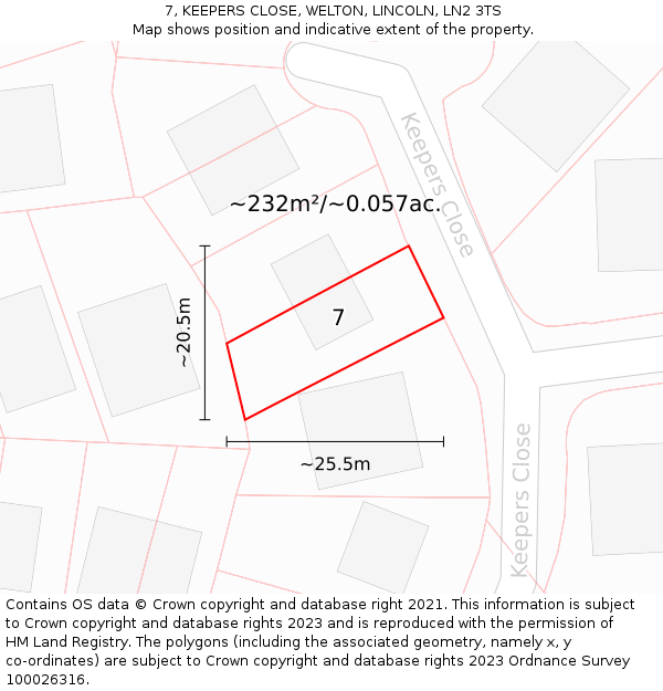 7, KEEPERS CLOSE, WELTON, LINCOLN, LN2 3TS: Plot and title map