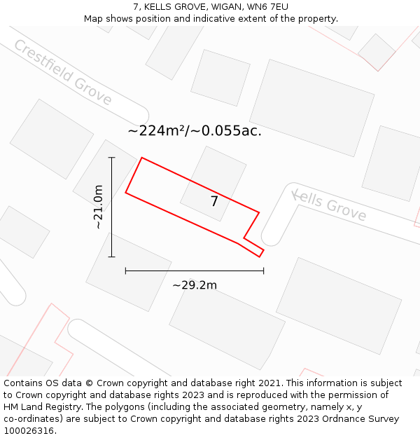 7, KELLS GROVE, WIGAN, WN6 7EU: Plot and title map