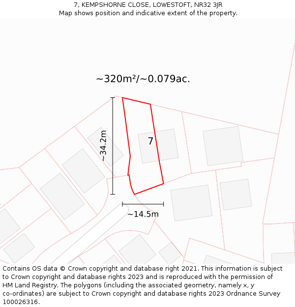 7, KEMPSHORNE CLOSE, LOWESTOFT, NR32 3JR: Plot and title map