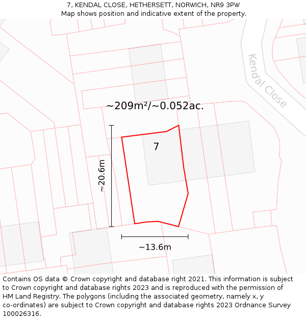 7, KENDAL CLOSE, HETHERSETT, NORWICH, NR9 3PW: Plot and title map