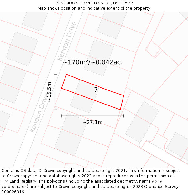 7, KENDON DRIVE, BRISTOL, BS10 5BP: Plot and title map