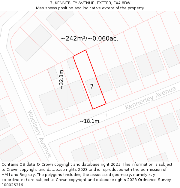 7, KENNERLEY AVENUE, EXETER, EX4 8BW: Plot and title map