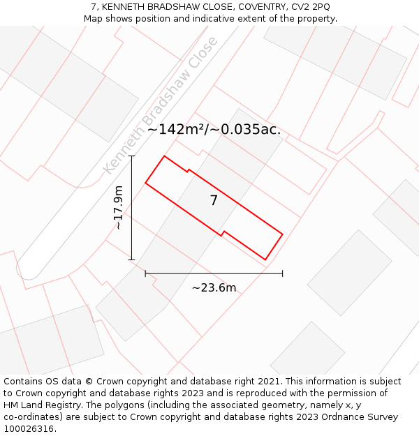 7, KENNETH BRADSHAW CLOSE, COVENTRY, CV2 2PQ: Plot and title map