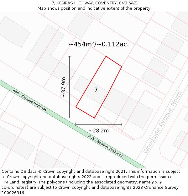 7, KENPAS HIGHWAY, COVENTRY, CV3 6AZ: Plot and title map