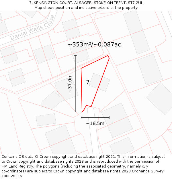 7, KENSINGTON COURT, ALSAGER, STOKE-ON-TRENT, ST7 2UL: Plot and title map