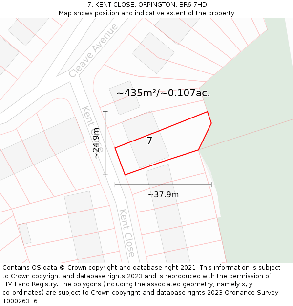 7, KENT CLOSE, ORPINGTON, BR6 7HD: Plot and title map