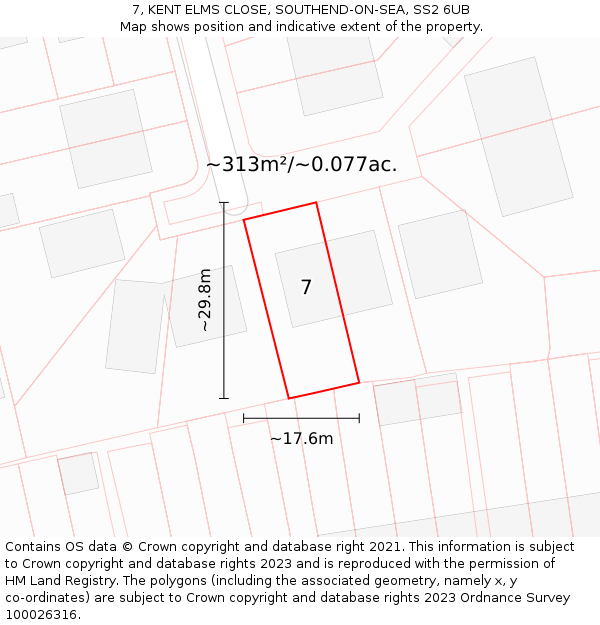7, KENT ELMS CLOSE, SOUTHEND-ON-SEA, SS2 6UB: Plot and title map