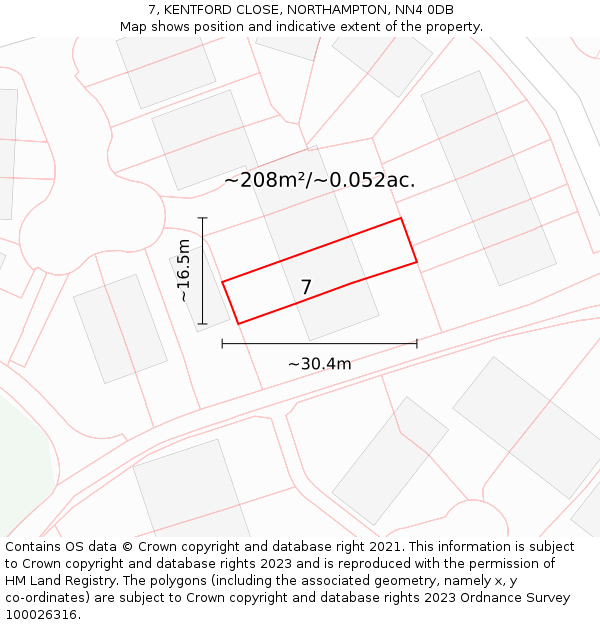 7, KENTFORD CLOSE, NORTHAMPTON, NN4 0DB: Plot and title map