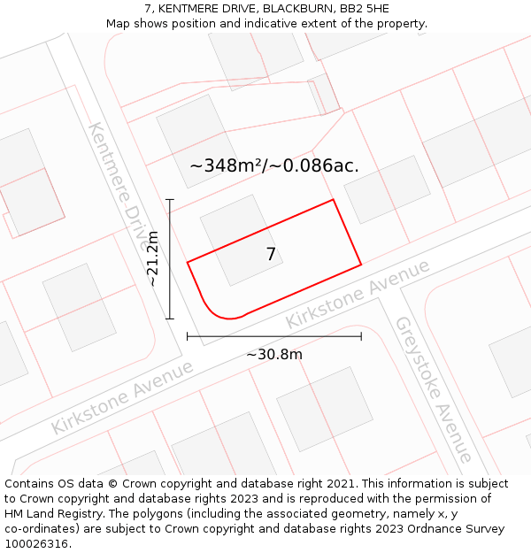 7, KENTMERE DRIVE, BLACKBURN, BB2 5HE: Plot and title map