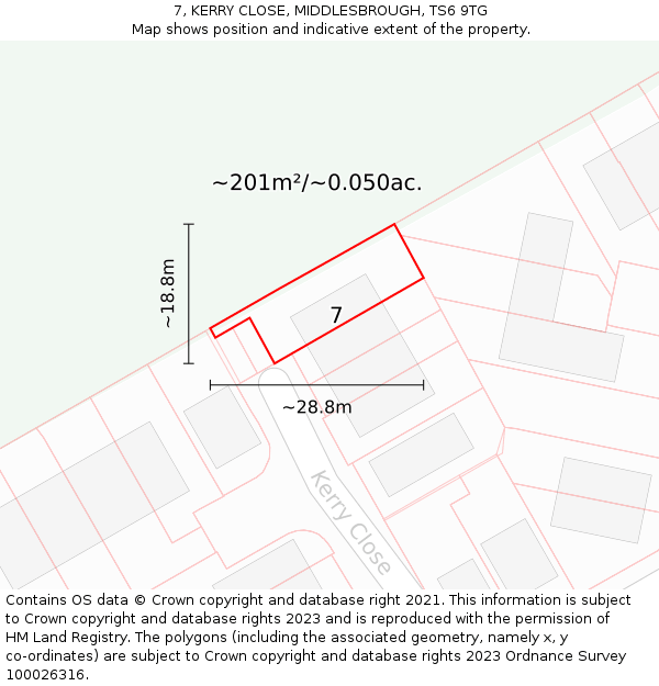 7, KERRY CLOSE, MIDDLESBROUGH, TS6 9TG: Plot and title map