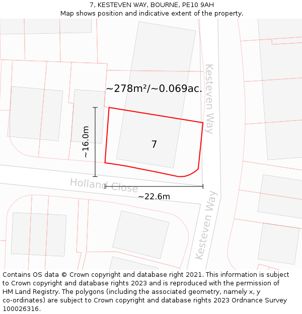 7, KESTEVEN WAY, BOURNE, PE10 9AH: Plot and title map