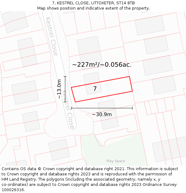 7, KESTREL CLOSE, UTTOXETER, ST14 8TB: Plot and title map