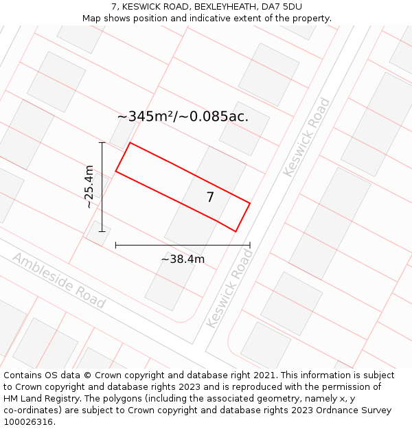 7, KESWICK ROAD, BEXLEYHEATH, DA7 5DU: Plot and title map