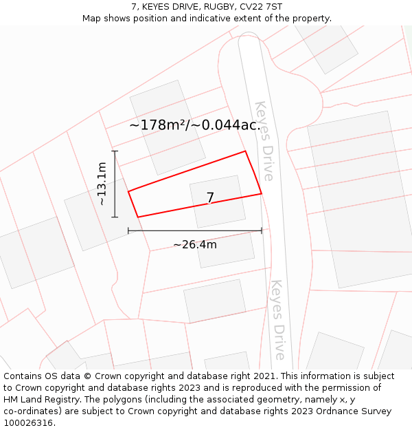 7, KEYES DRIVE, RUGBY, CV22 7ST: Plot and title map