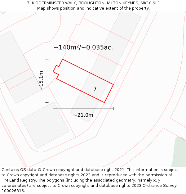 7, KIDDERMINSTER WALK, BROUGHTON, MILTON KEYNES, MK10 9LF: Plot and title map