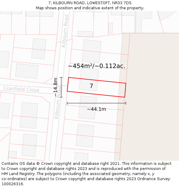7, KILBOURN ROAD, LOWESTOFT, NR33 7DS: Plot and title map