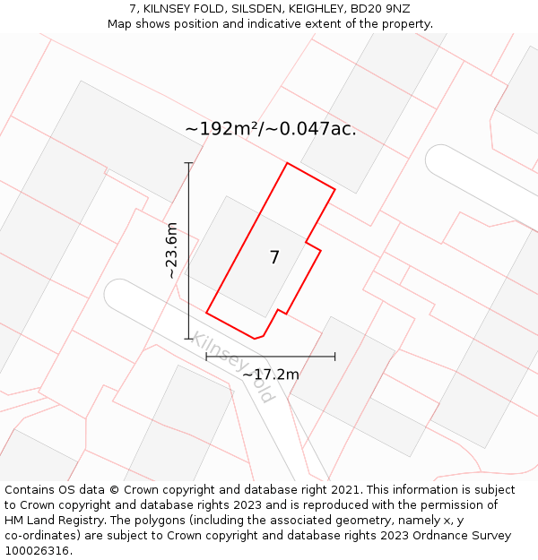 7, KILNSEY FOLD, SILSDEN, KEIGHLEY, BD20 9NZ: Plot and title map