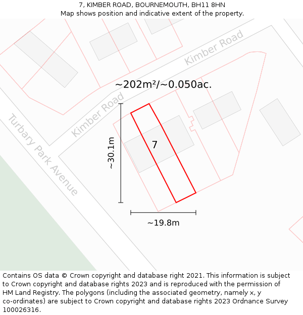 7, KIMBER ROAD, BOURNEMOUTH, BH11 8HN: Plot and title map