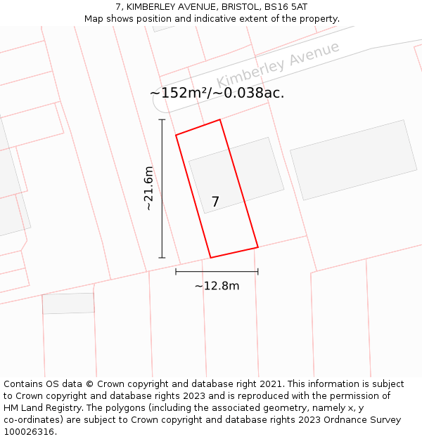 7, KIMBERLEY AVENUE, BRISTOL, BS16 5AT: Plot and title map