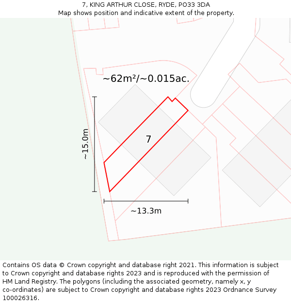 7, KING ARTHUR CLOSE, RYDE, PO33 3DA: Plot and title map