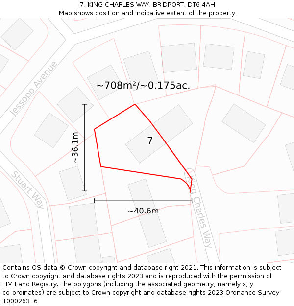 7, KING CHARLES WAY, BRIDPORT, DT6 4AH: Plot and title map