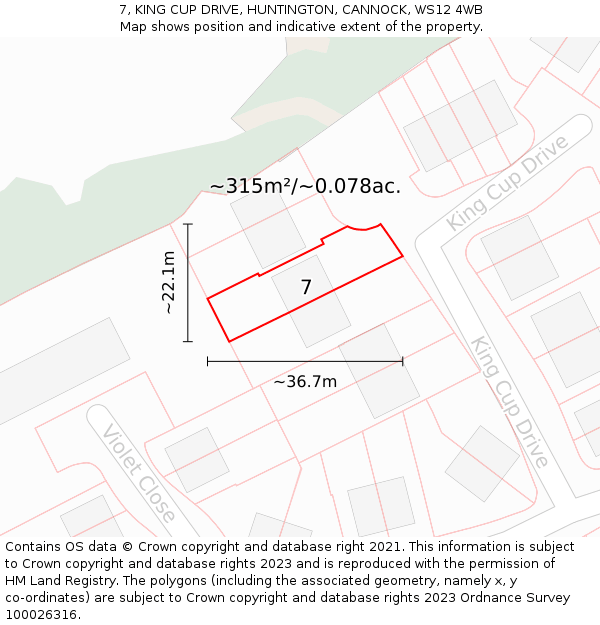 7, KING CUP DRIVE, HUNTINGTON, CANNOCK, WS12 4WB: Plot and title map