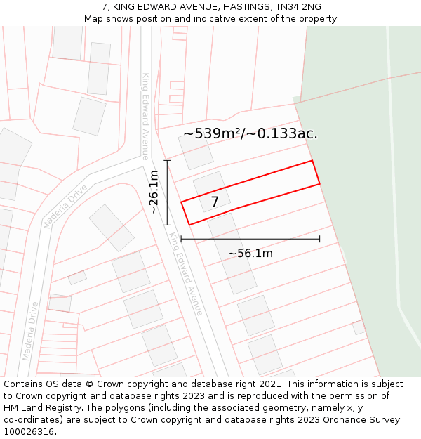 7, KING EDWARD AVENUE, HASTINGS, TN34 2NG: Plot and title map