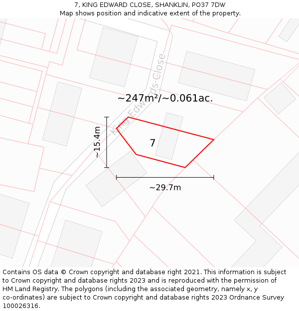 7, KING EDWARD CLOSE, SHANKLIN, PO37 7DW: Plot and title map