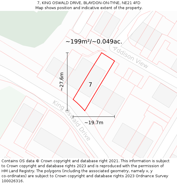 7, KING OSWALD DRIVE, BLAYDON-ON-TYNE, NE21 4FD: Plot and title map