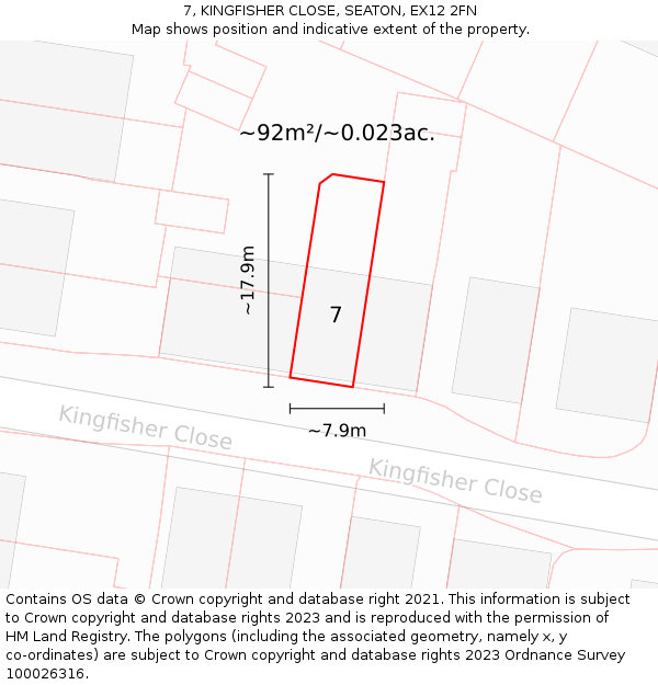 7, KINGFISHER CLOSE, SEATON, EX12 2FN: Plot and title map