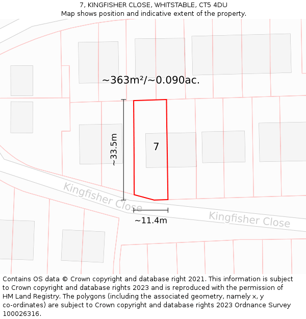 7, KINGFISHER CLOSE, WHITSTABLE, CT5 4DU: Plot and title map
