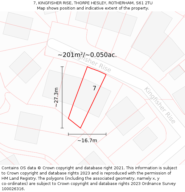 7, KINGFISHER RISE, THORPE HESLEY, ROTHERHAM, S61 2TU: Plot and title map