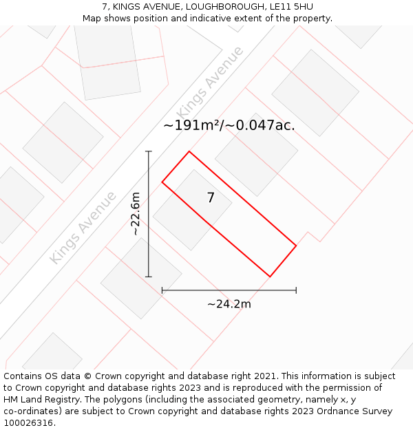 7, KINGS AVENUE, LOUGHBOROUGH, LE11 5HU: Plot and title map