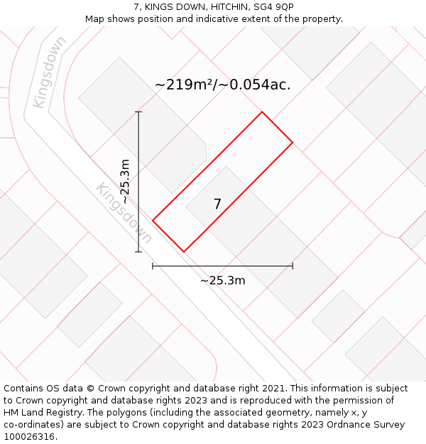 7, KINGS DOWN, HITCHIN, SG4 9QP: Plot and title map