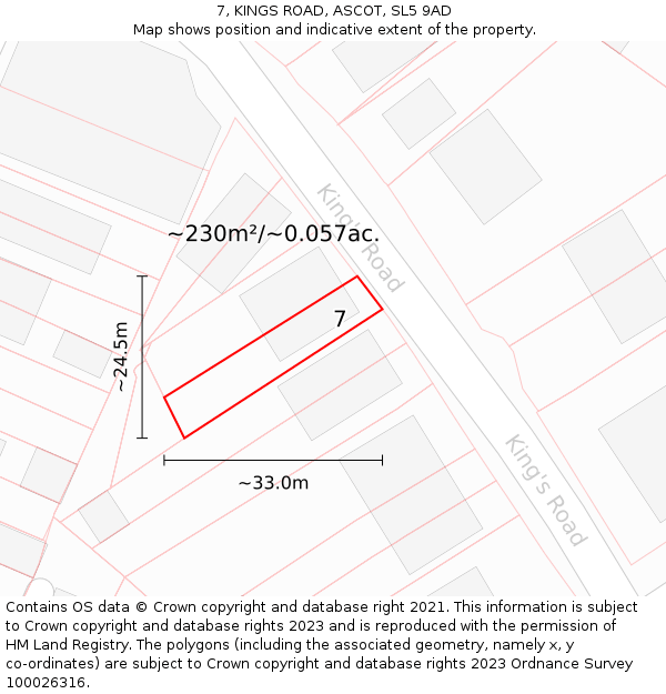 7, KINGS ROAD, ASCOT, SL5 9AD: Plot and title map