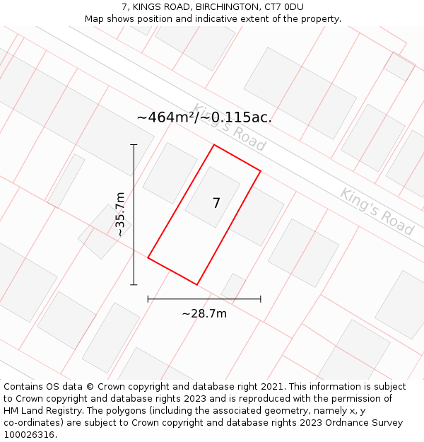 7, KINGS ROAD, BIRCHINGTON, CT7 0DU: Plot and title map