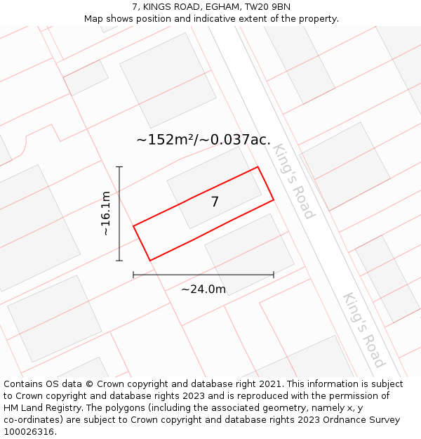 7, KINGS ROAD, EGHAM, TW20 9BN: Plot and title map
