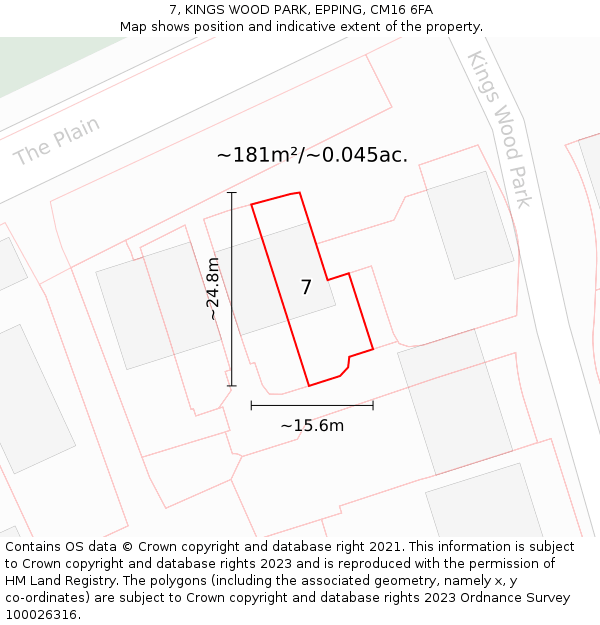 7, KINGS WOOD PARK, EPPING, CM16 6FA: Plot and title map