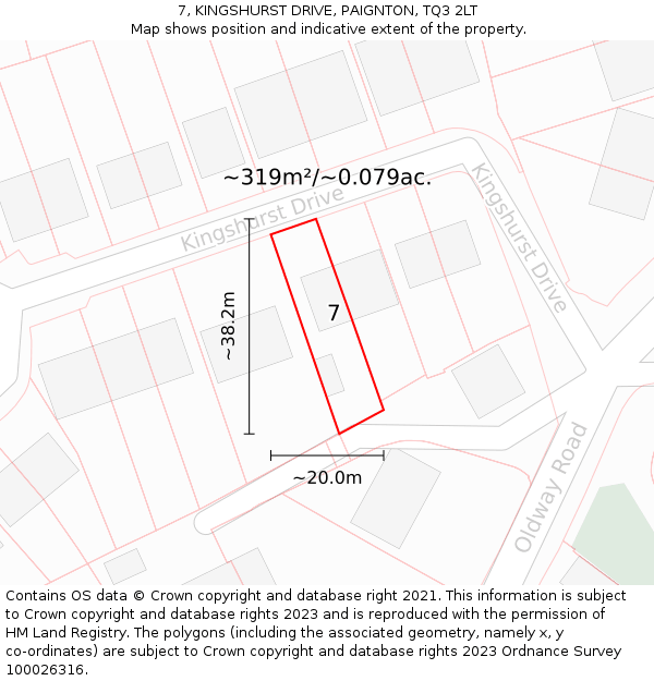 7, KINGSHURST DRIVE, PAIGNTON, TQ3 2LT: Plot and title map
