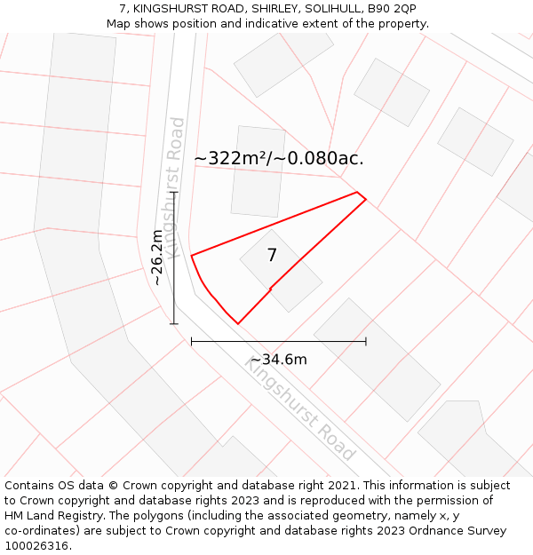 7, KINGSHURST ROAD, SHIRLEY, SOLIHULL, B90 2QP: Plot and title map