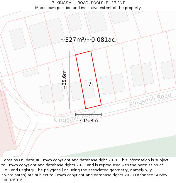 7, KINGSMILL ROAD, POOLE, BH17 8NT: Plot and title map