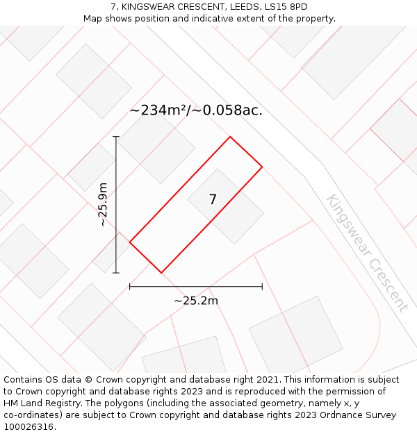 7, KINGSWEAR CRESCENT, LEEDS, LS15 8PD: Plot and title map