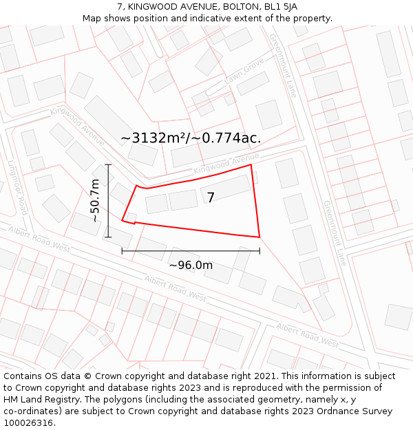 7, KINGWOOD AVENUE, BOLTON, BL1 5JA: Plot and title map