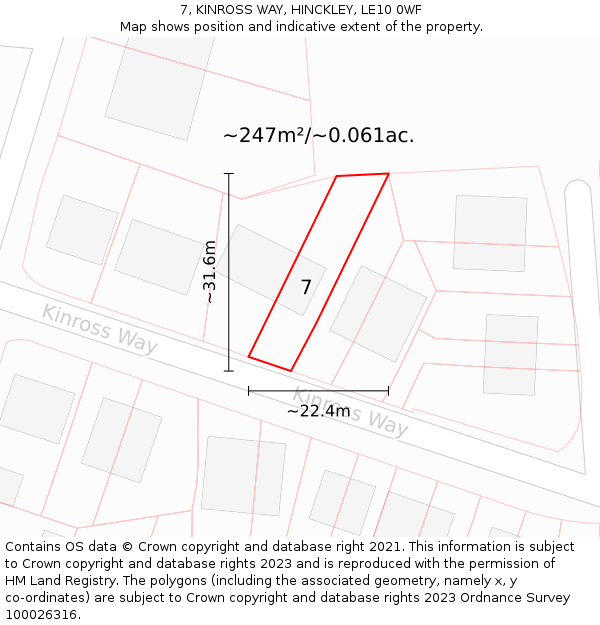 7, KINROSS WAY, HINCKLEY, LE10 0WF: Plot and title map