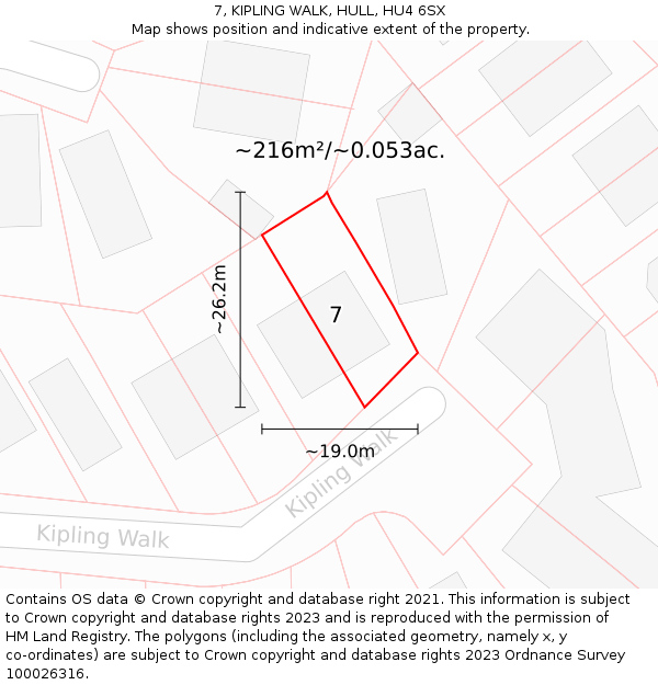 7, KIPLING WALK, HULL, HU4 6SX: Plot and title map