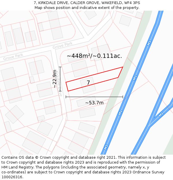 7, KIRKDALE DRIVE, CALDER GROVE, WAKEFIELD, WF4 3PS: Plot and title map