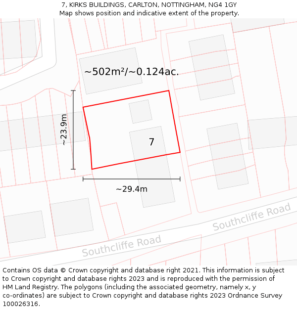 7, KIRKS BUILDINGS, CARLTON, NOTTINGHAM, NG4 1GY: Plot and title map