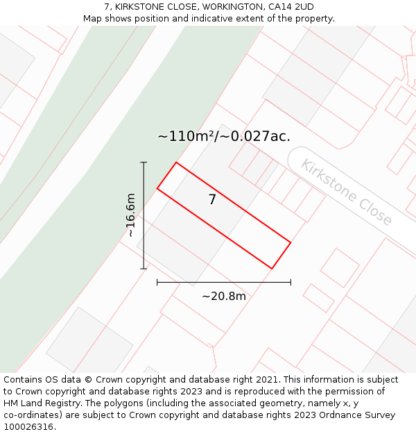 7, KIRKSTONE CLOSE, WORKINGTON, CA14 2UD: Plot and title map