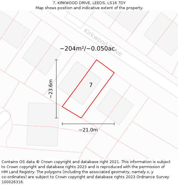 7, KIRKWOOD DRIVE, LEEDS, LS16 7DY: Plot and title map