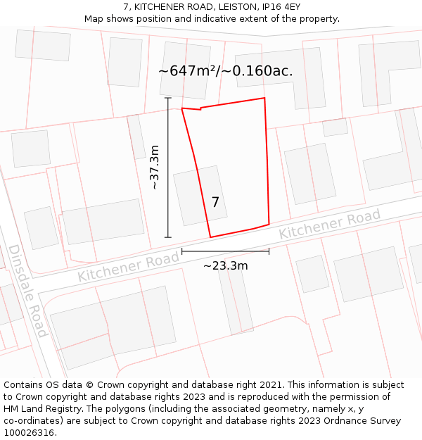 7, KITCHENER ROAD, LEISTON, IP16 4EY: Plot and title map